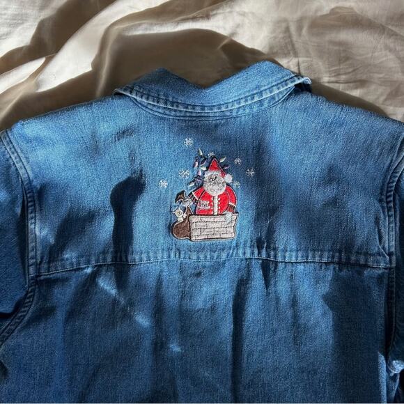 Vintage Christmas Santa Denim Button Down - Picture 6 of 7